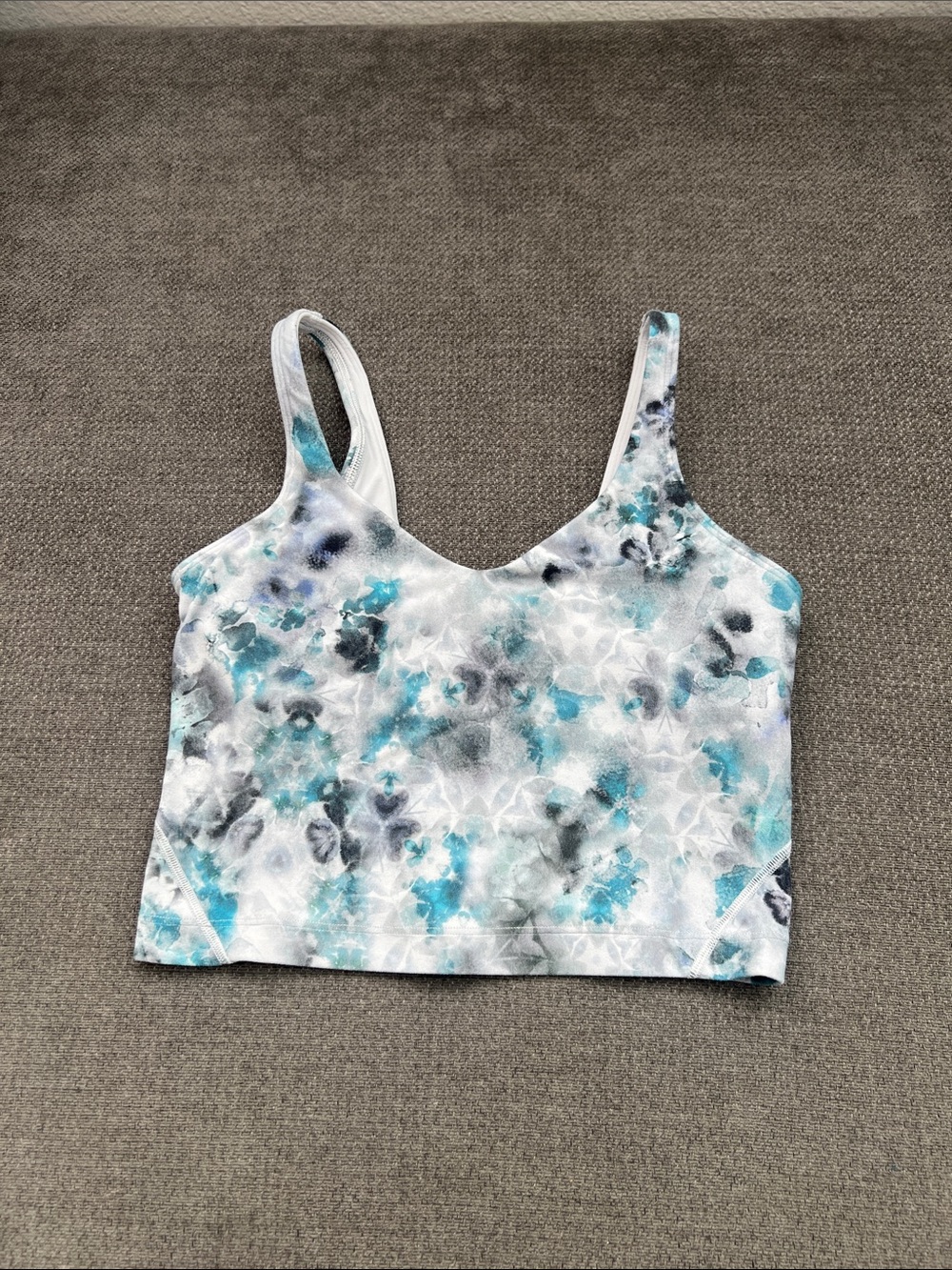 lululemon athletica White & Blue Marble Print Cropped Camisole